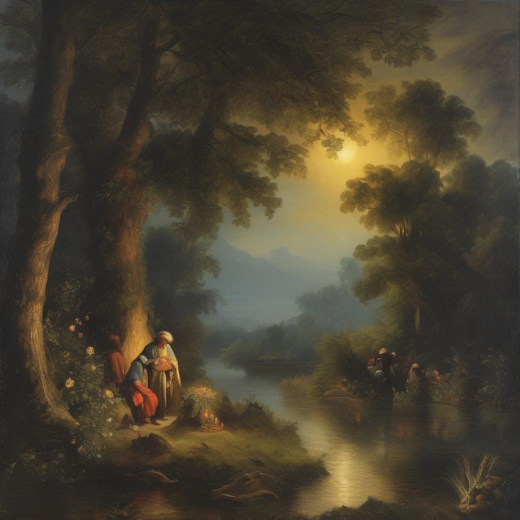 Καλλιτέχνες και οι μεγάλοι τους αντίκτυποι, τοπίο με ανθρώπους και δέντρα, ηρεμία και φύση.